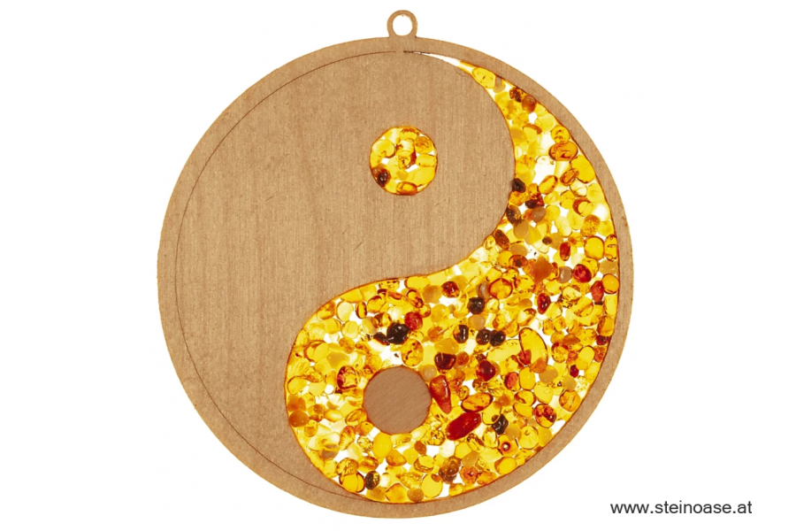 Fensterbild Suncatcher Bernstein - YIN YANG Ø 11cm